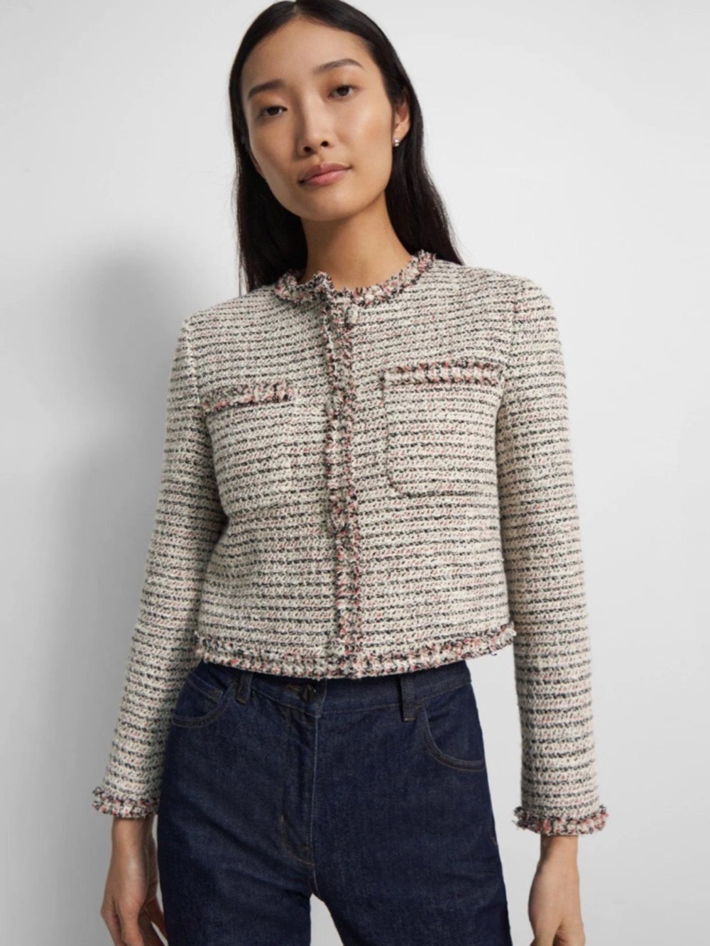 Theory Cropped Jacket in Cotton Tweed Size 8
